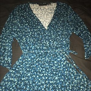 Women's Wrap Dress Blue and Black design  XLarge